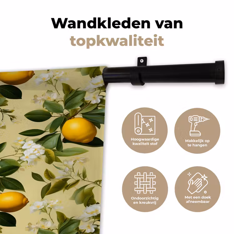 Citroen - Groen - Bloesem Wandkleed katoen klein 269 -sfeer2
