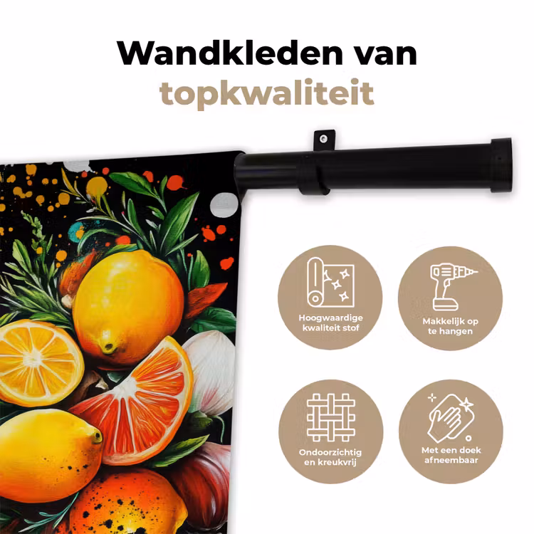 Citroenen - Zwart - Kruiden - Graffiti - Verf Wandkleed katoen klein -sfeer2