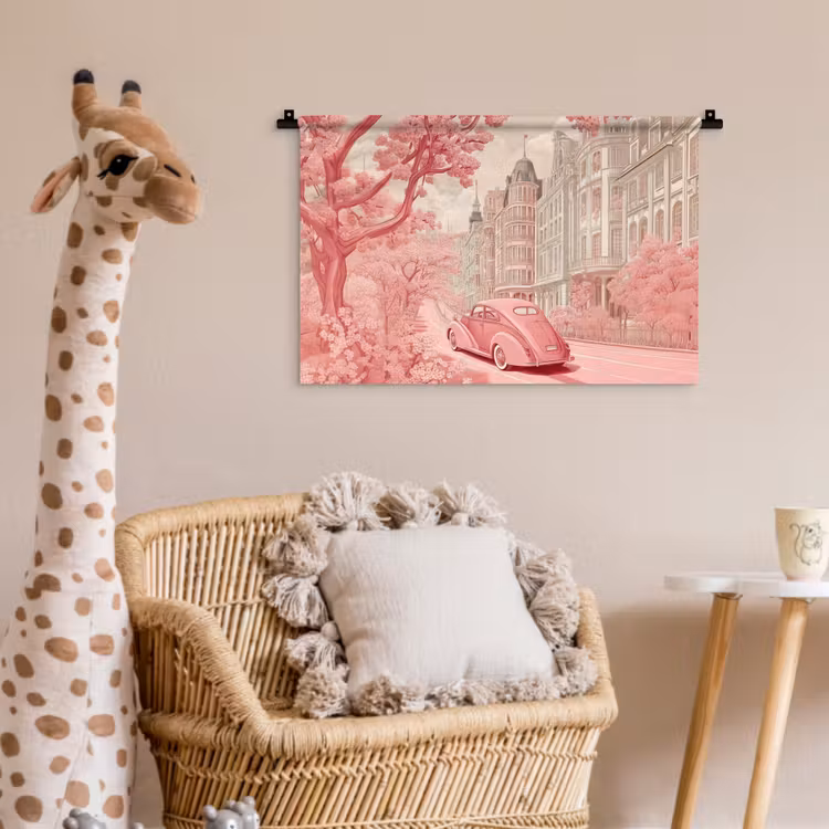City - Car - Pink Wandkleed katoen klein -wsfeer5_kind