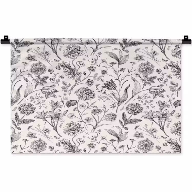 Classic - Black - White - Floral Wandkleed katoen klein 269 -zz3d
