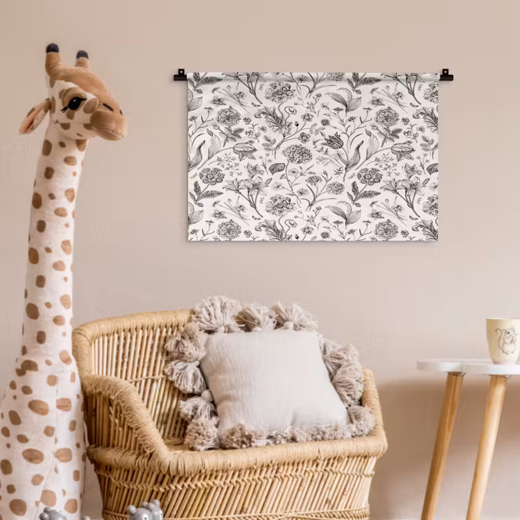 Classic - Black - White - Floral Wandkleed katoen klein 269 -wsfeer5_kind