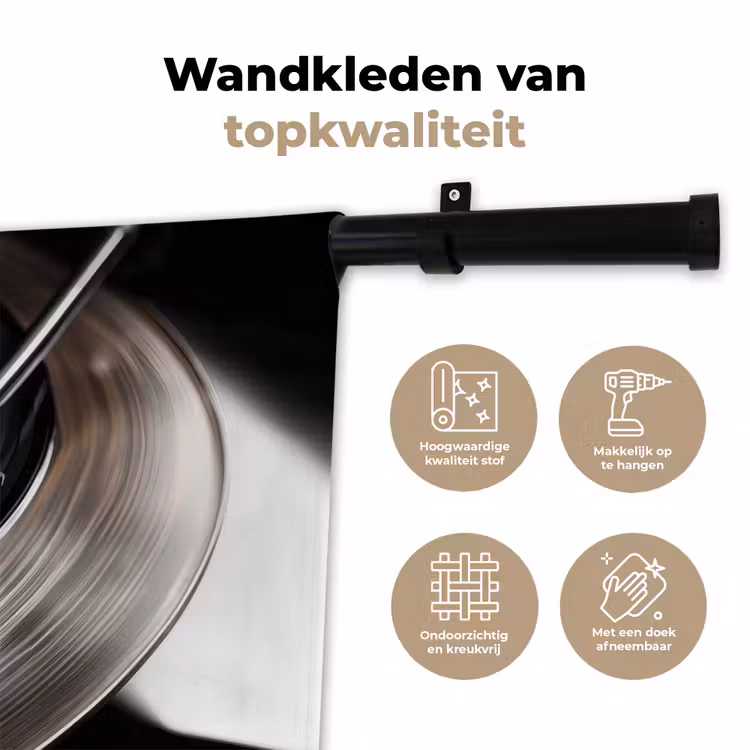 Close-up - Vinylplaat - Platenspeler - Zwart Wandkleed katoen klein -sfeer2