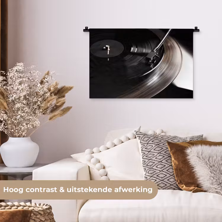 Close-up - Vinylplaat - Platenspeler - Zwart Wandkleed katoen klein -sfeer1