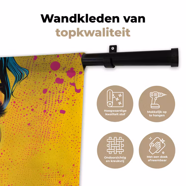 Close-up - Vrouwengezicht - Stippen - Geel Wandkleed katoen klein -sfeer2