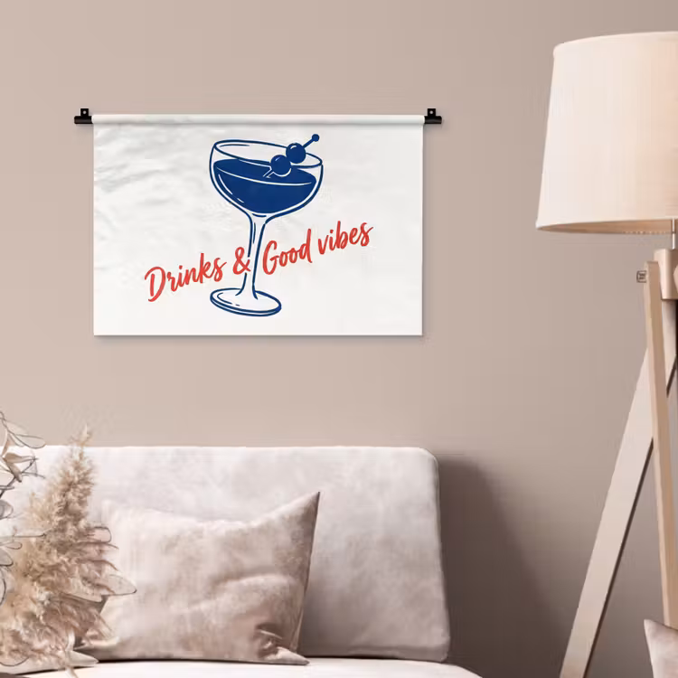 Cocktail - Glas - Illustratie - Blauw - Wit Wandkleed katoen klein -sfeer4