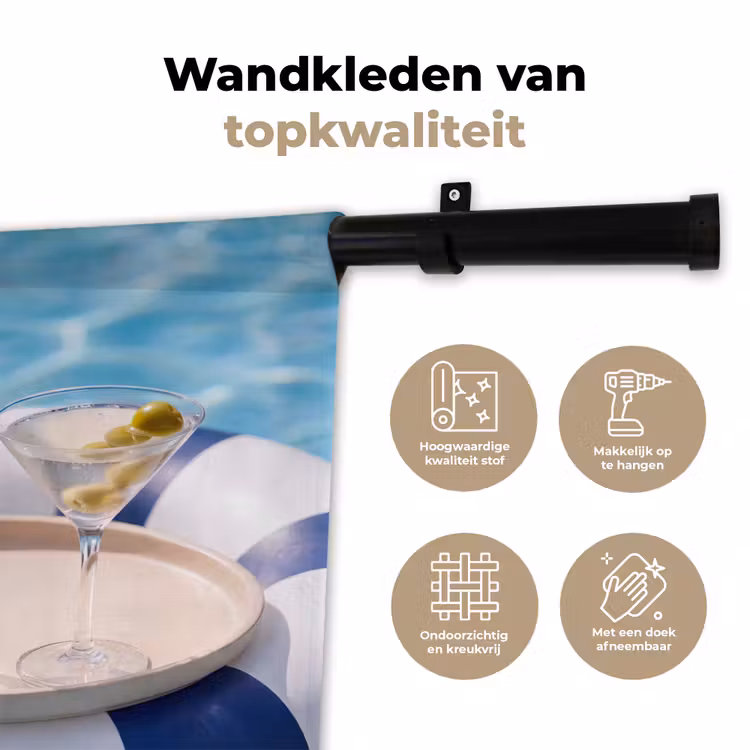 Cocktail - Zwembad - Zomer - Blauw Wandkleed katoen klein -sfeer2