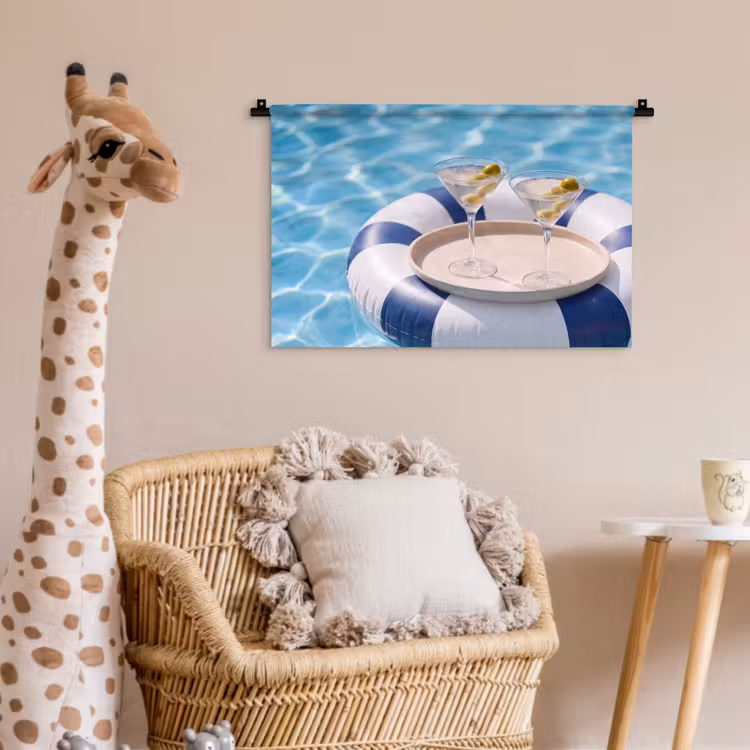 Cocktail - Zwembad - Zomer - Blauw Wandkleed katoen klein -wsfeer5_kind