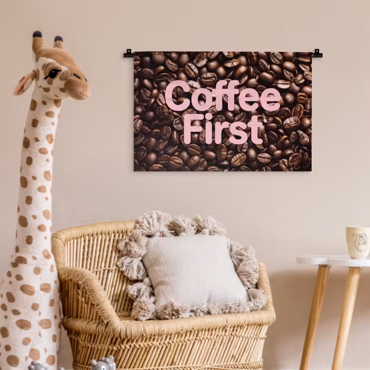 Coffee First - Koffiebonen - Roze Wandkleed katoen klein -wsfeer5_kind