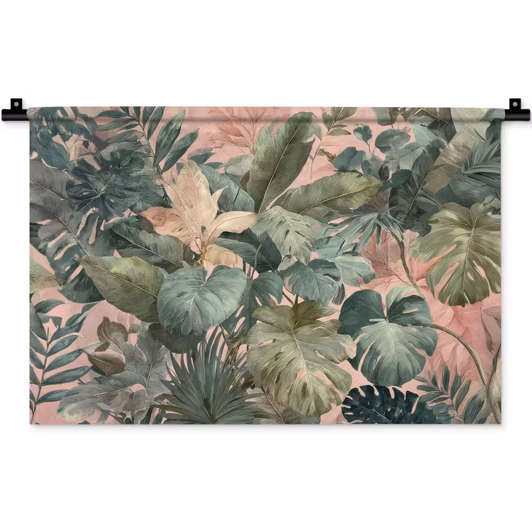 Compositie van bladeren - Groen - Roze Wandkleed katoen klein -zz3d