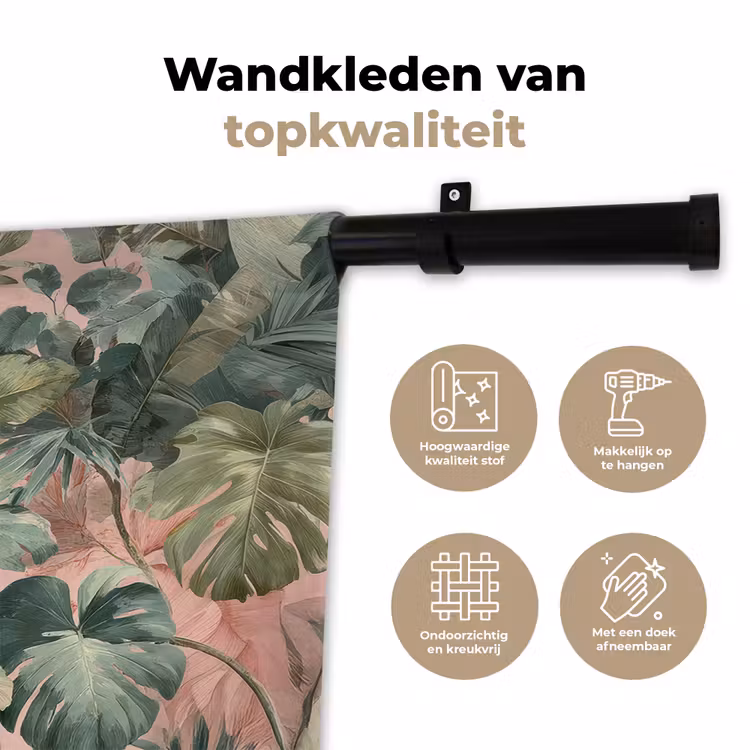 Compositie van bladeren - Groen - Roze Wandkleed katoen klein -sfeer2