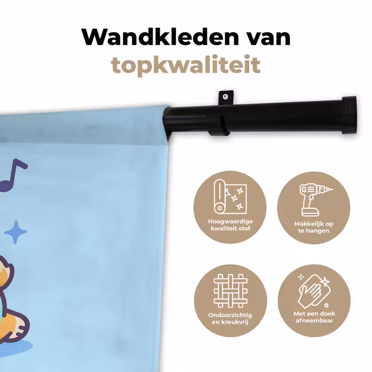 Corgi - Koptelefoon - Blauw - Muzieknoten Wandkleed katoen klein -sfeer2