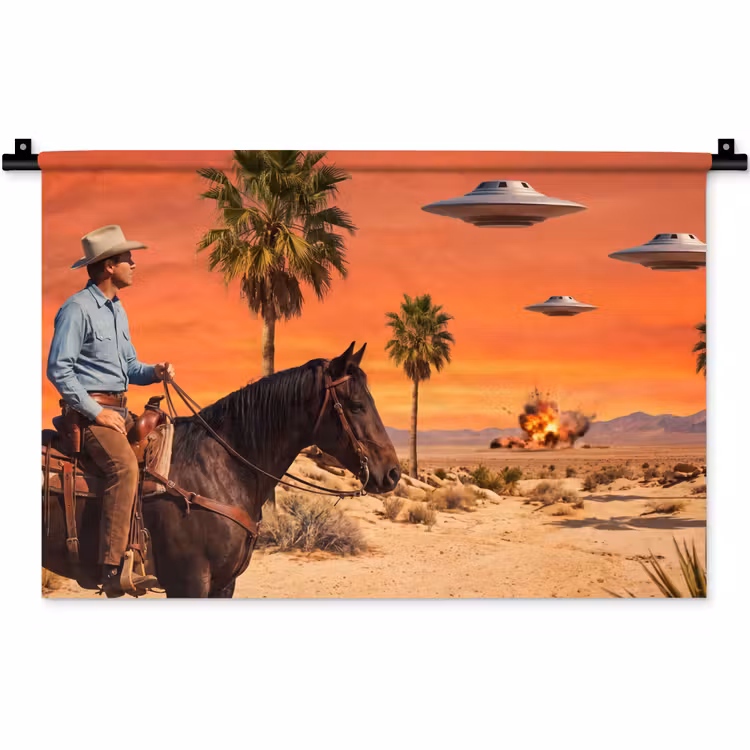 Wandkleed - Cowboy - Paard - Woestijn - Cowboy - Paard - Woestijn Wandkleed katoen klein