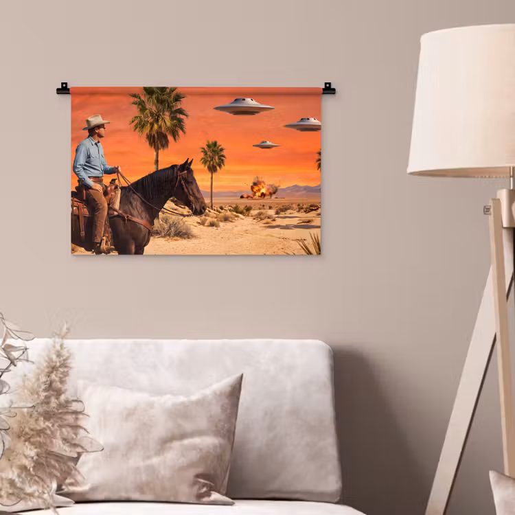 Wandkleed - Cowboy - Paard - Woestijn - Cowboy - Paard - Woestijn Wandkleed katoen klein
