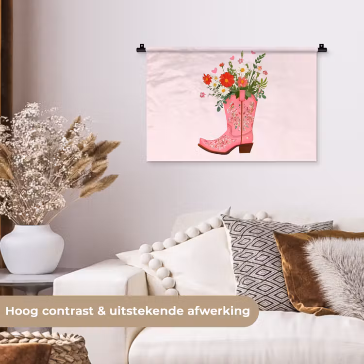 Cowboylaarzen - Roze - Boeket - Bloemen Wandkleed katoen klein -sfeer1