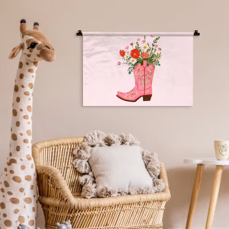 Cowboylaarzen - Roze - Boeket - Bloemen Wandkleed katoen klein -wsfeer5_kind