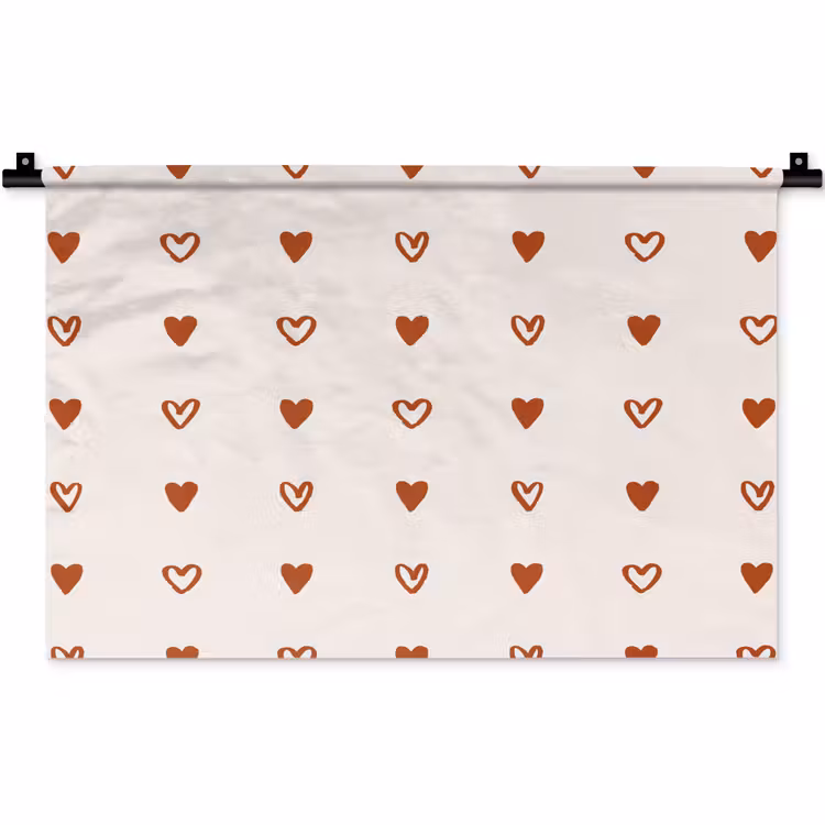 Crème - Rood - Hartjes - Patroon Wandkleed katoen klein 269 -zz3d