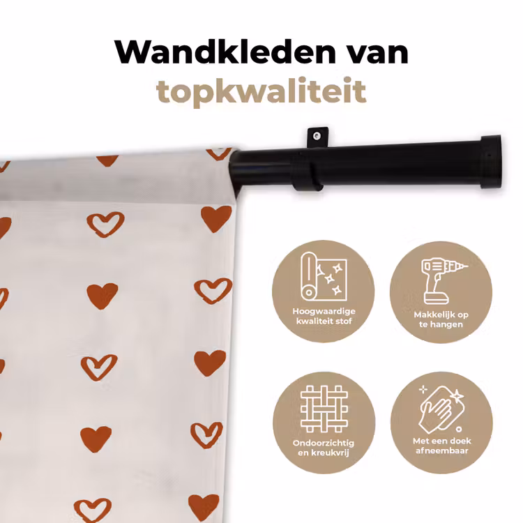 Crème - Rood - Hartjes - Patroon Wandkleed katoen klein 269 -sfeer2