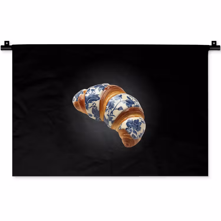 Croissant - Bloemenpatroon - Delftsblauw Wandkleed katoen klein -zz3d