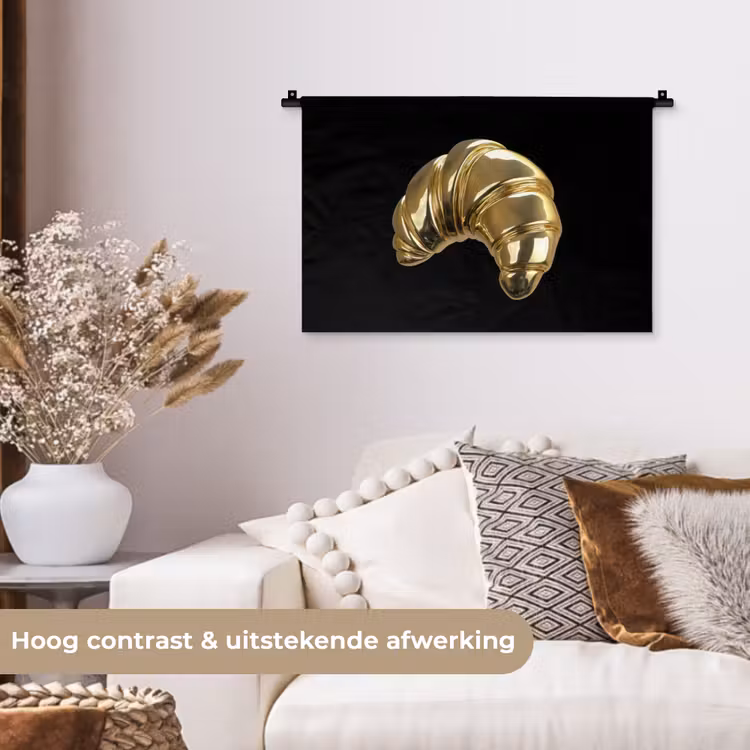 Croissant - Brood - Goud - Zwart Wandkleed katoen klein -sfeer1