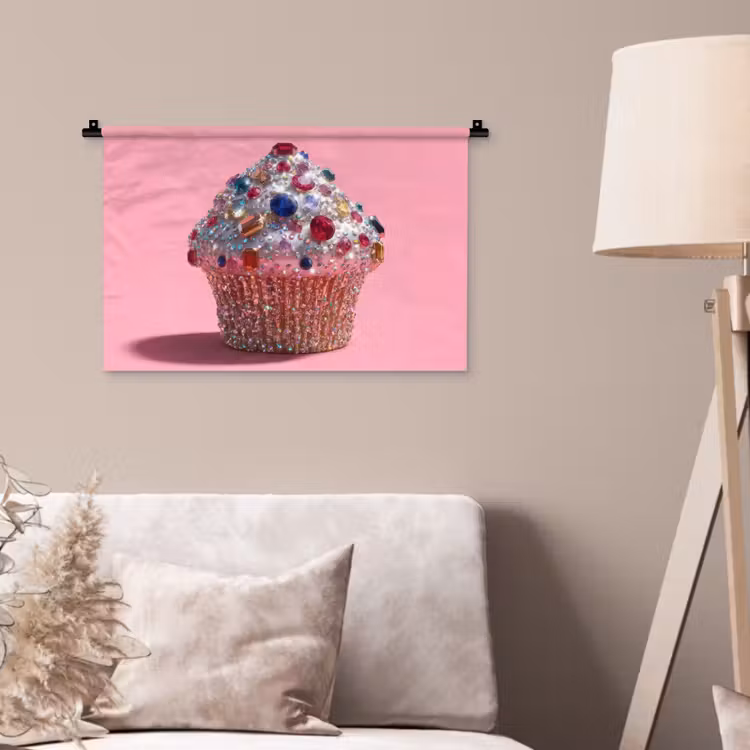 Cupcake - Kleurrijk - Edelstenen Wandkleed katoen klein -sfeer4