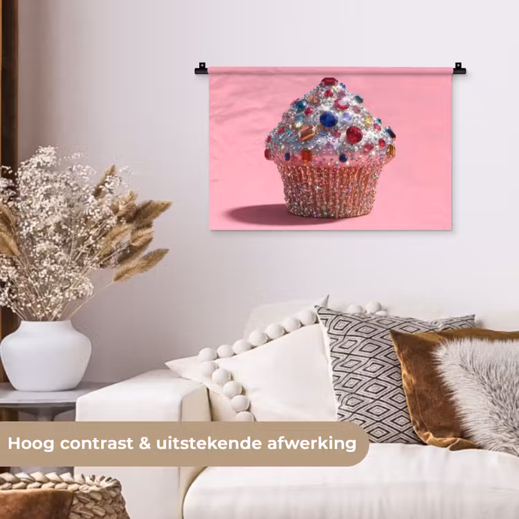Cupcake - Kleurrijk - Edelstenen Wandkleed katoen klein -sfeer1