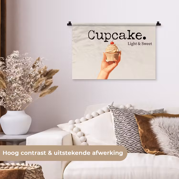 Cupcake - Zoet - Kers Wandkleed katoen klein -sfeer1