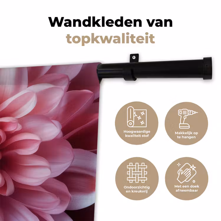Dahlia - Bloem - Close up - Roze Wandkleed katoen klein -sfeer2