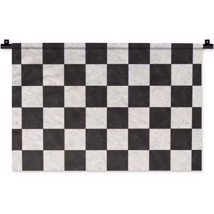 Dambord - Marmer - Zwart - Wit Wandkleed katoen klein 269 -zz3d