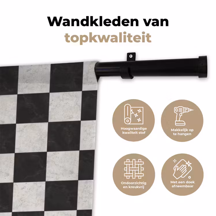 Dambord - Marmer - Zwart - Wit Wandkleed katoen klein 269 -sfeer2