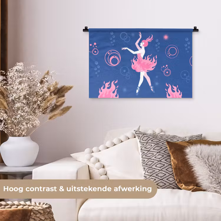 Danseres - Vlammenrok - Abstract - Roze - Blauw Wandkleed katoen klein -sfeer1