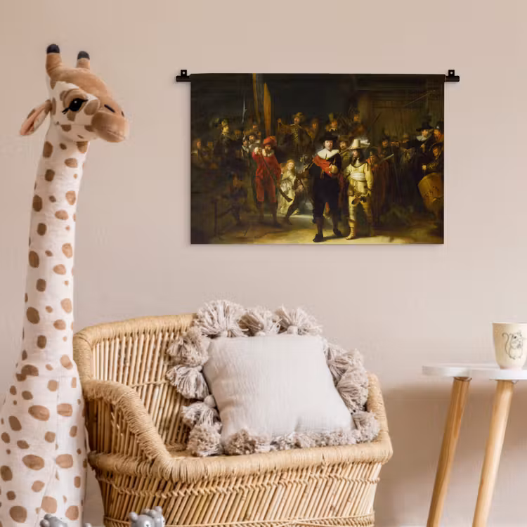 De Nachtwacht - Rembrandt van Rijn Wandkleed katoen klein -wsfeer5_kind