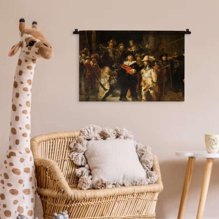 De Nachtwacht - Schilderij van Rembrandt van Rijn Wandkleed katoen klein -wsfeer5_kind