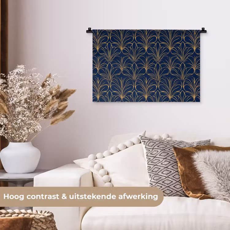 Deco - Waaier - Blauw Wandkleed katoen klein 269 -sfeer1