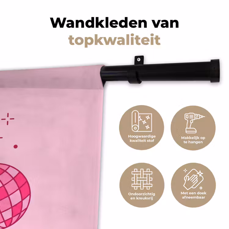 Decoratie - Disco-bal - Feest - Roze Wandkleed katoen klein -sfeer2