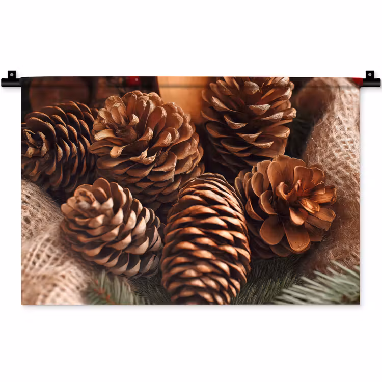 Dennenappels - Boom - Winter - Natuur - Bruin Wandkleed katoen klein -zz3d