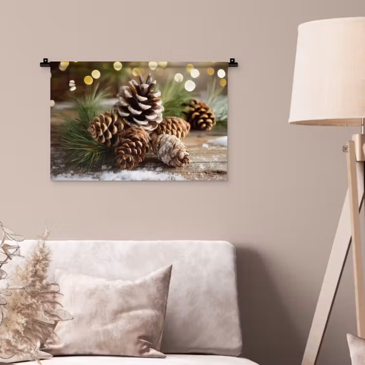 Dennenappels - Kerstsfeer - Bruin - Groen Wandkleed katoen klein -sfeer4