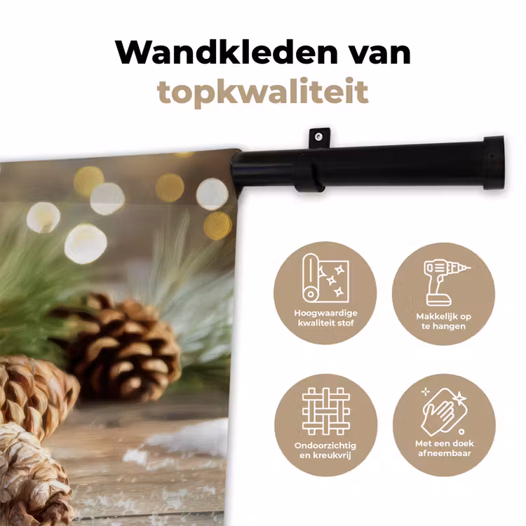 Dennenappels - Kerstsfeer - Bruin - Groen Wandkleed katoen klein -sfeer2