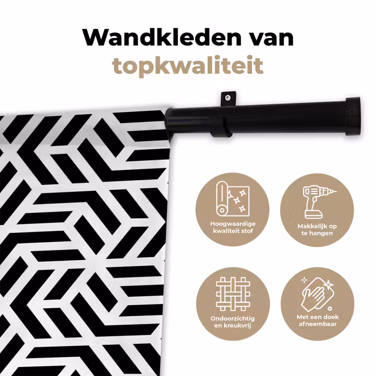 Design - Geometrie - Patroon - Zwart - Wit Wandkleed katoen klein 269 -sfeer2