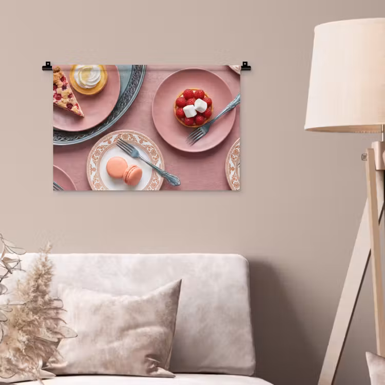Dessert - Taart - Gebak - Zoet - Roze Wandkleed katoen klein -sfeer4