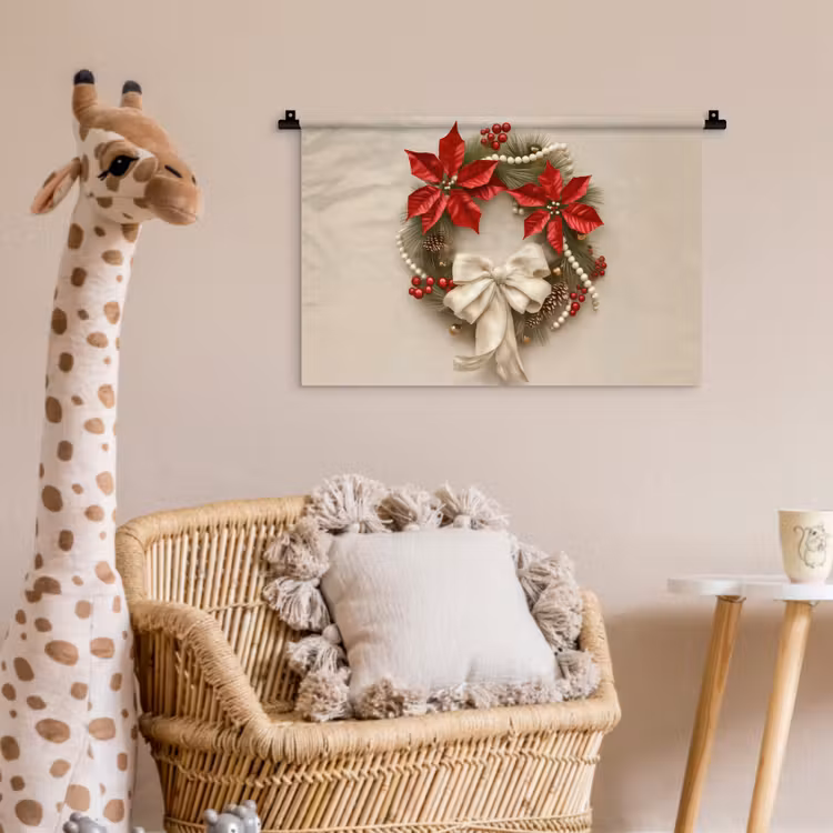 Deurkrans - Strik - Kerst - Rood - Groen Wandkleed katoen klein -wsfeer5_kind