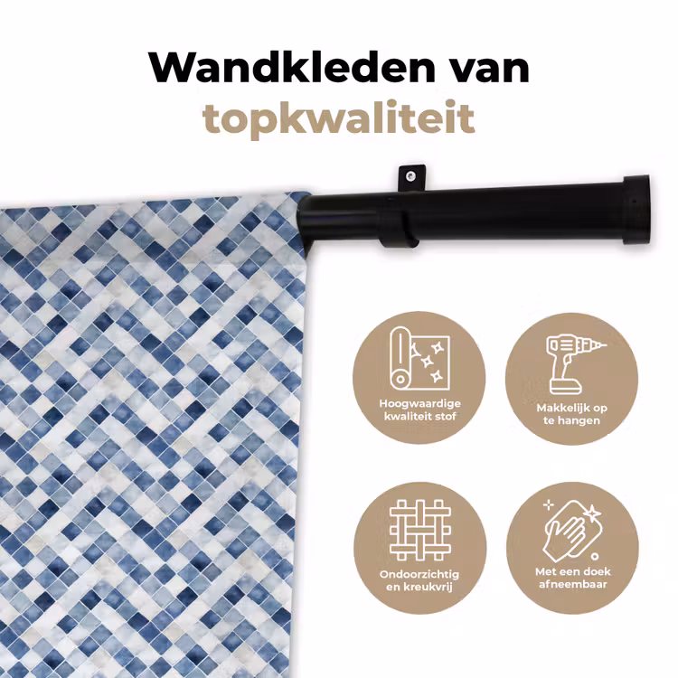 Diamant - Patroon - Blauw - Wit Wandkleed katoen klein 269 -sfeer2