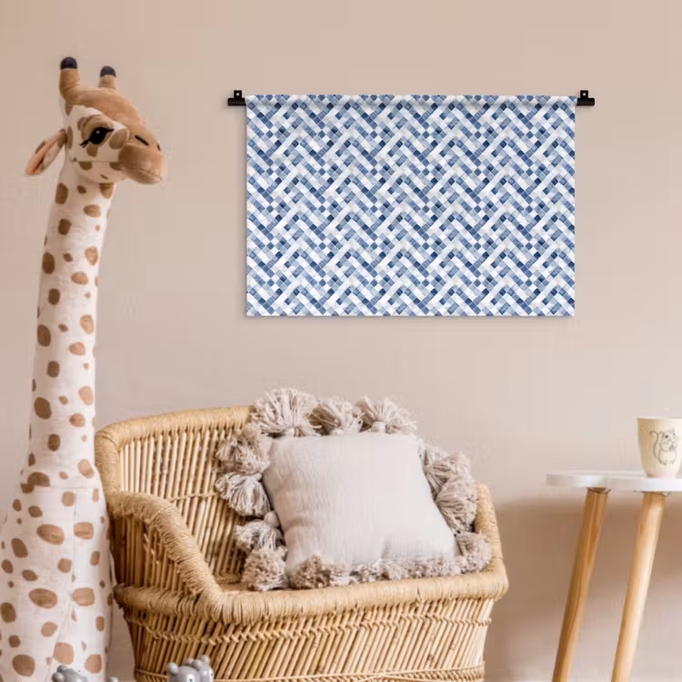 Diamant - Patroon - Blauw - Wit Wandkleed katoen klein 269 -wsfeer5_kind