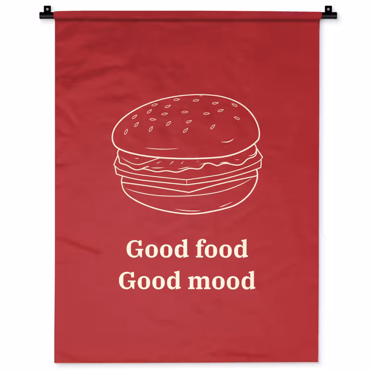 Dieprood - Lijntekening - Tekst - Hamburger Wandkleed katoen klein -zz3d