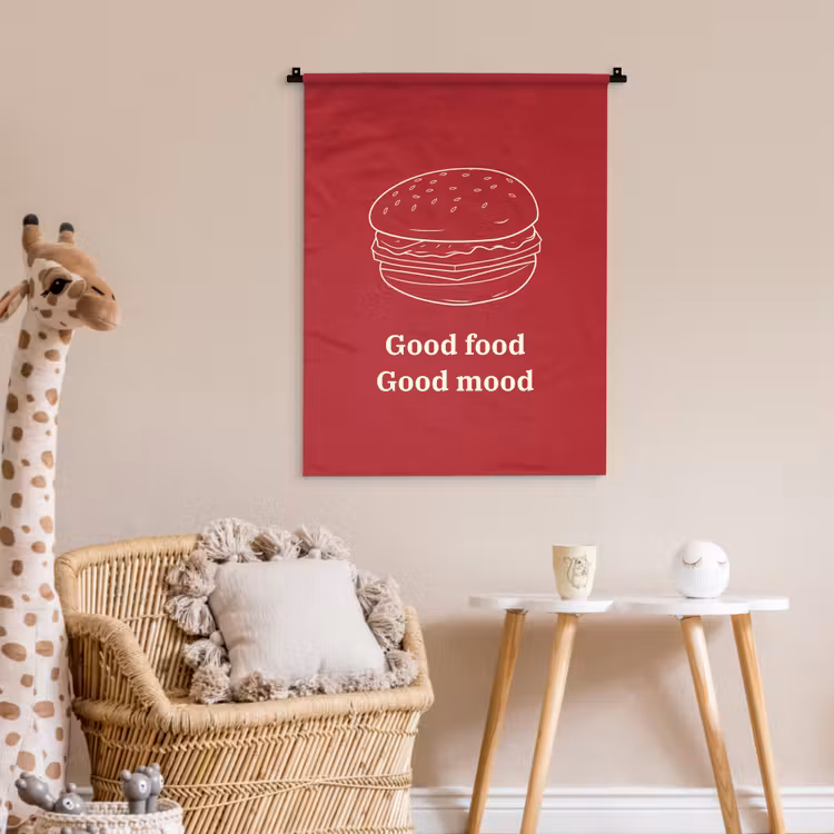Dieprood - Lijntekening - Tekst - Hamburger Wandkleed katoen klein -wsfeer5_kind