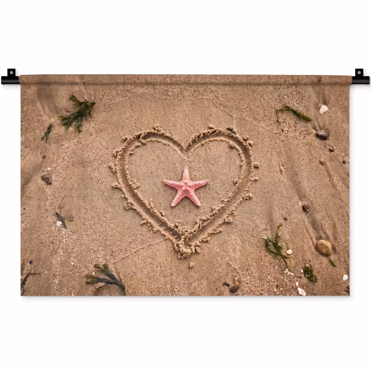 Dieren - Hart - Strand - Zand - Roze Wandkleed katoen klein -zz3d