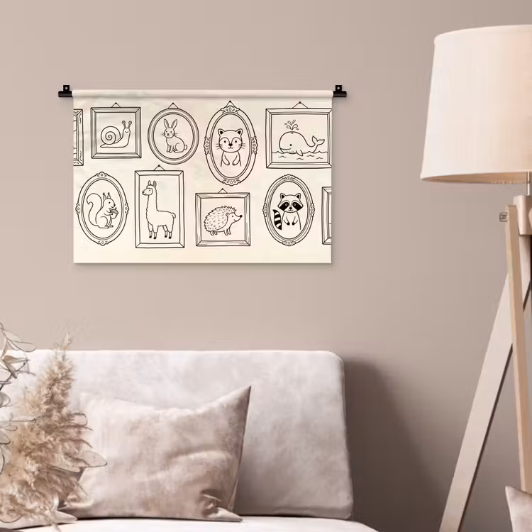 Dieren - Illustratie - Lijsten - Galerij - Speels Wandkleed katoen klein -sfeer4