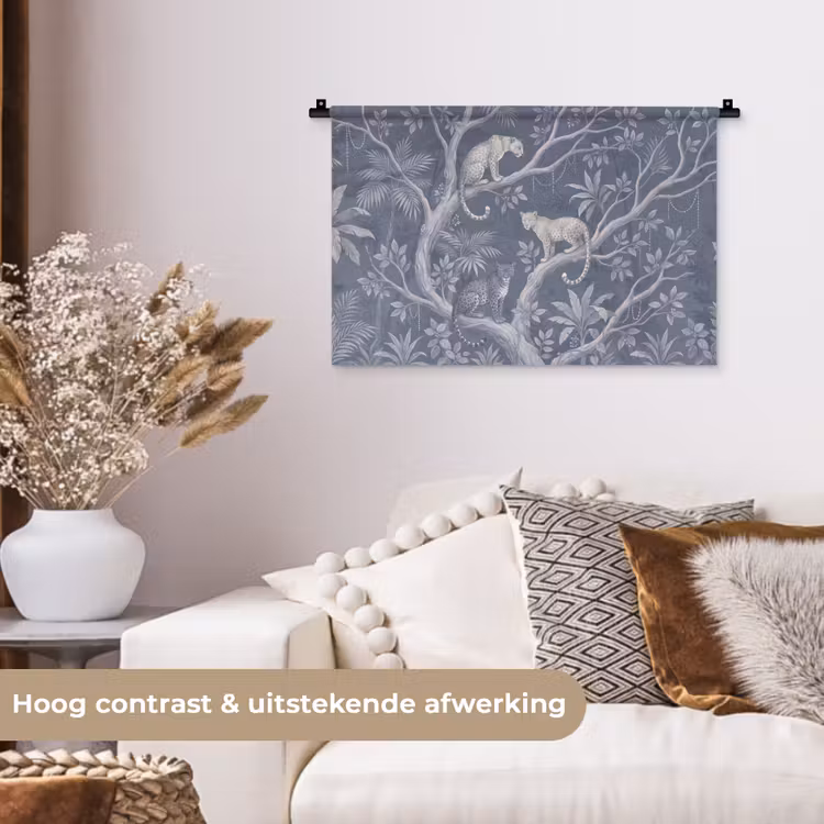 Dieren - Jungle - Illustratie - Bomen - Blauw Wandkleed katoen klein -sfeer1