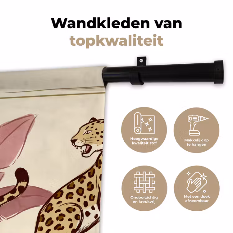 Dieren - Kat - Jungle - Illustratie - Beige Wandkleed katoen klein -sfeer2