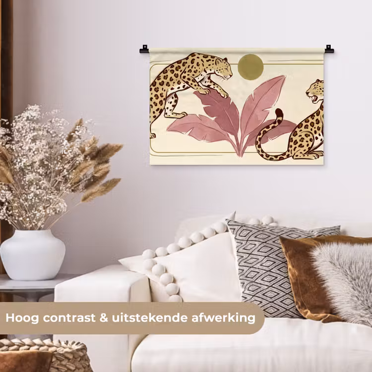 Dieren - Kat - Jungle - Illustratie - Beige Wandkleed katoen klein -sfeer1