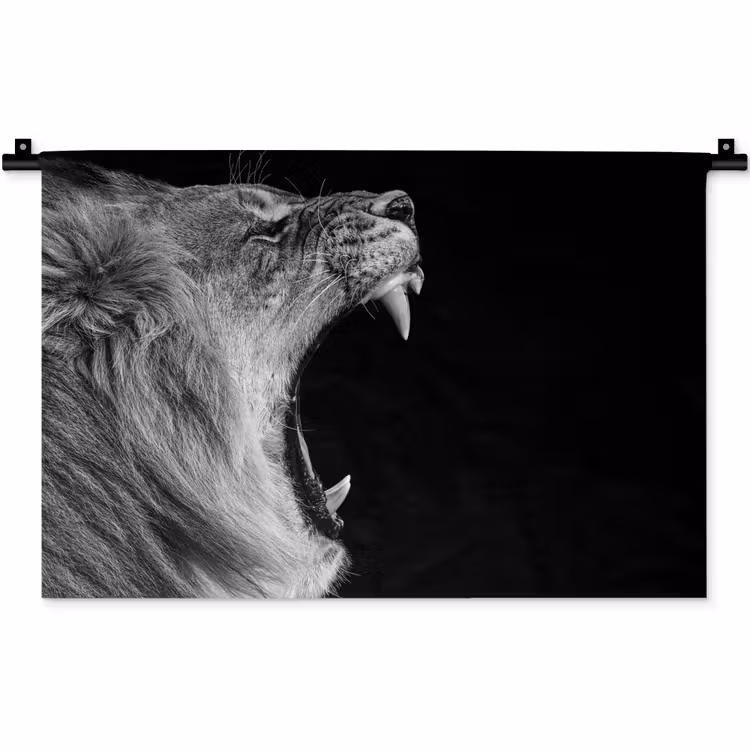 Dieren - Leeuw - Zwart - Wit - Portret Wandkleed katoen klein -zz3d